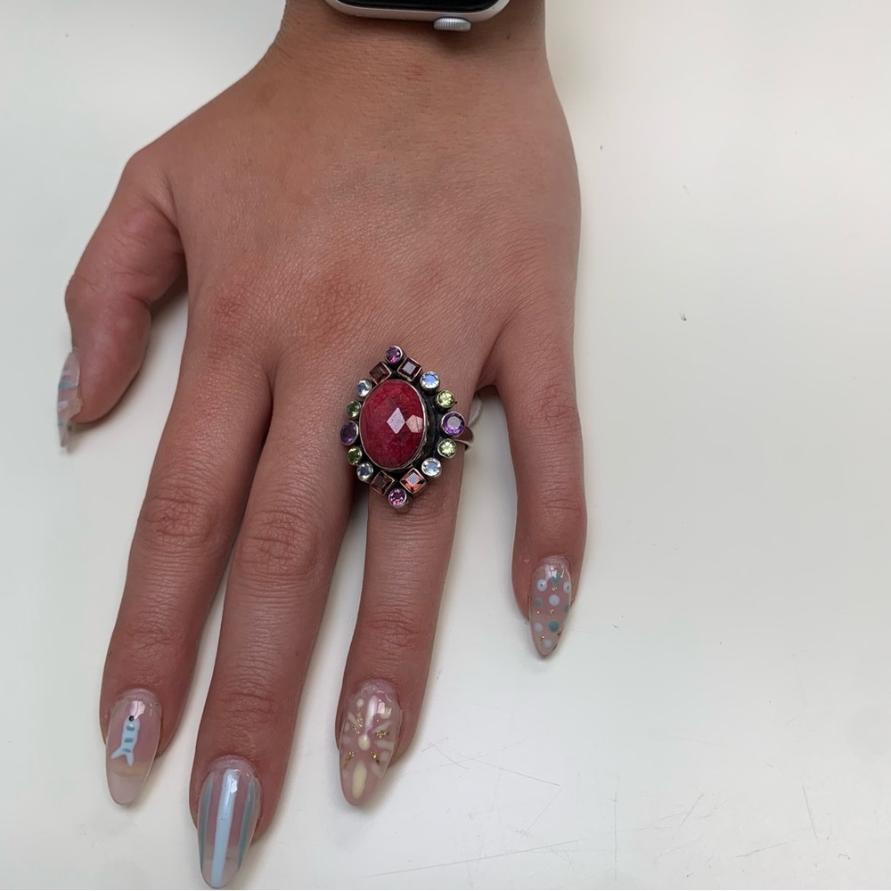 Vintage Nicky Butler Multi Gemstone .925 Sterling Silver Cocktail Ring Size 7.5